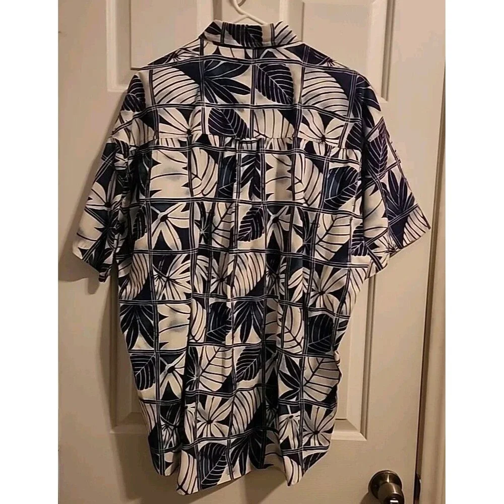 Chaps Ralph Lauren Mens XL Button Up Hawaiian Shirt Blue White Short Sleeve - Picture 7 of 7